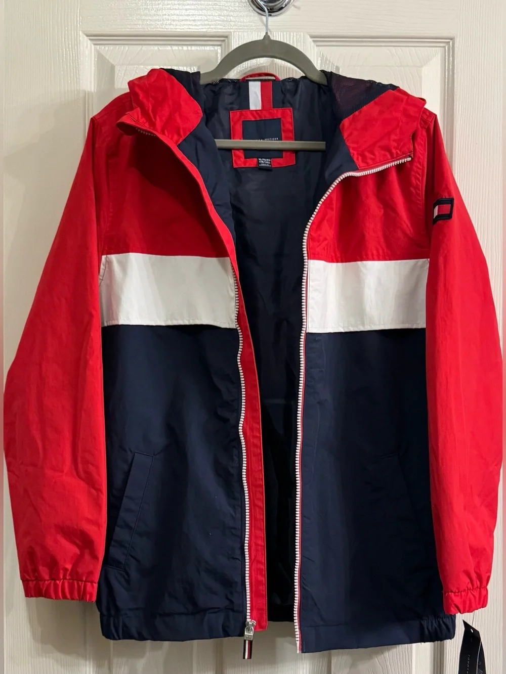 NEW Tommy Hilfiger Full-Zip Hooded Windbreaker, Color: Red, Size Boys XL 18-20